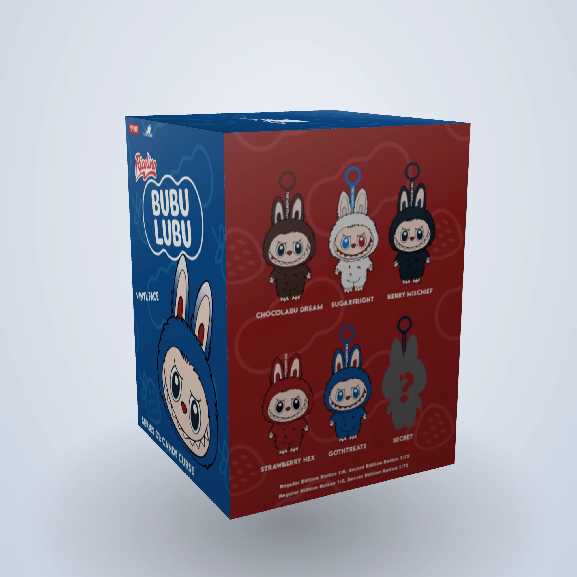 Labubu × Bubu Lubu: Box mockup showing the six-character lineup